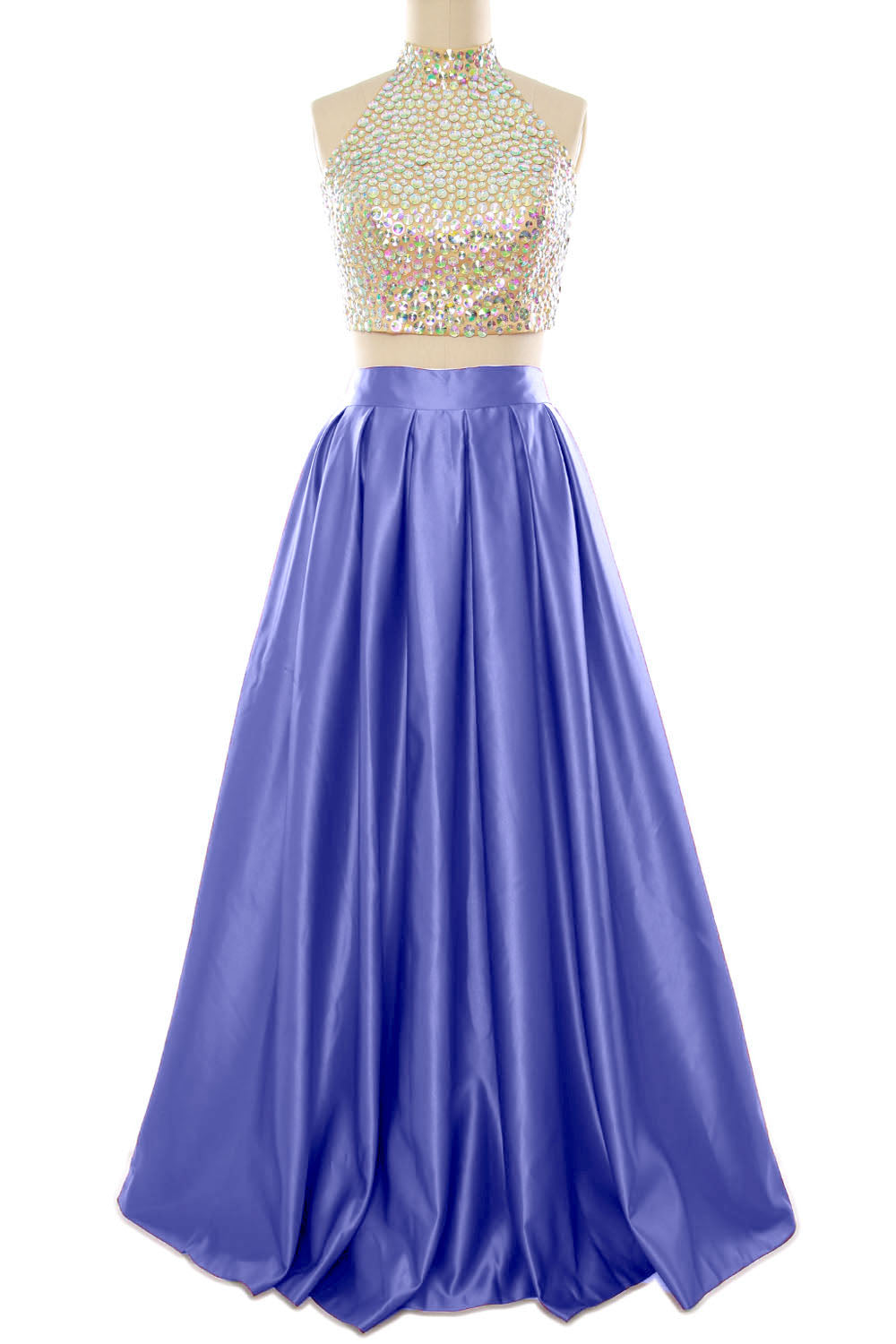 MACloth Women Two Piece High Neck Long Prom Homecoming Dress Evening Ball Gown