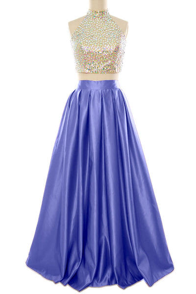 MACloth Women Two Piece High Neck Long Prom Homecoming Dress Evening Ball Gown