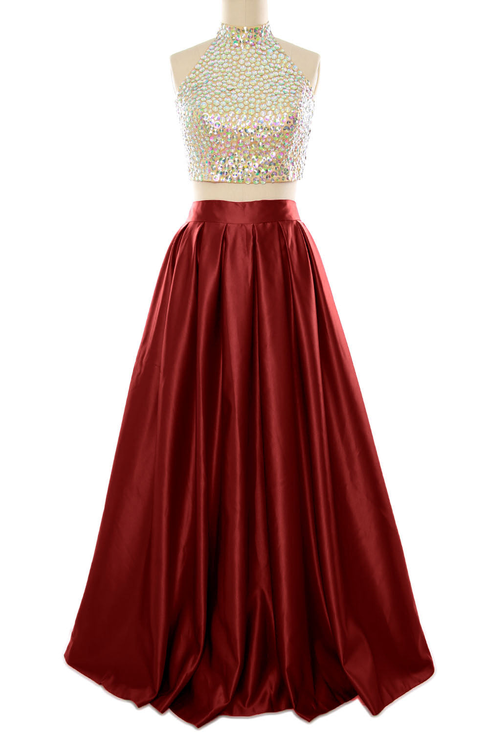 MACloth Women Two Piece High Neck Long Prom Homecoming Dress Evening Ball Gown