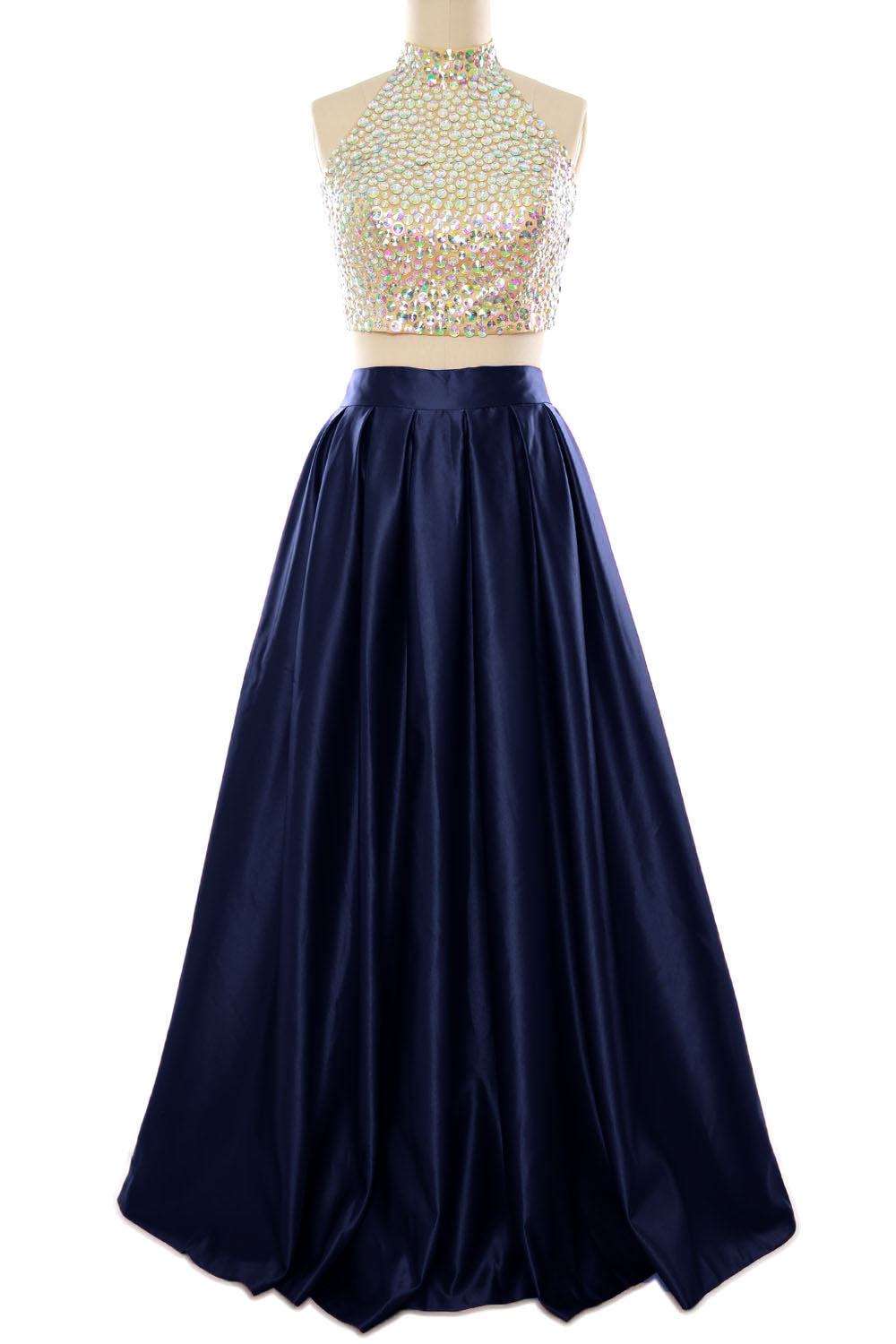 MACloth Women Two Piece High Neck Long Prom Homecoming Dress Evening Ball Gown