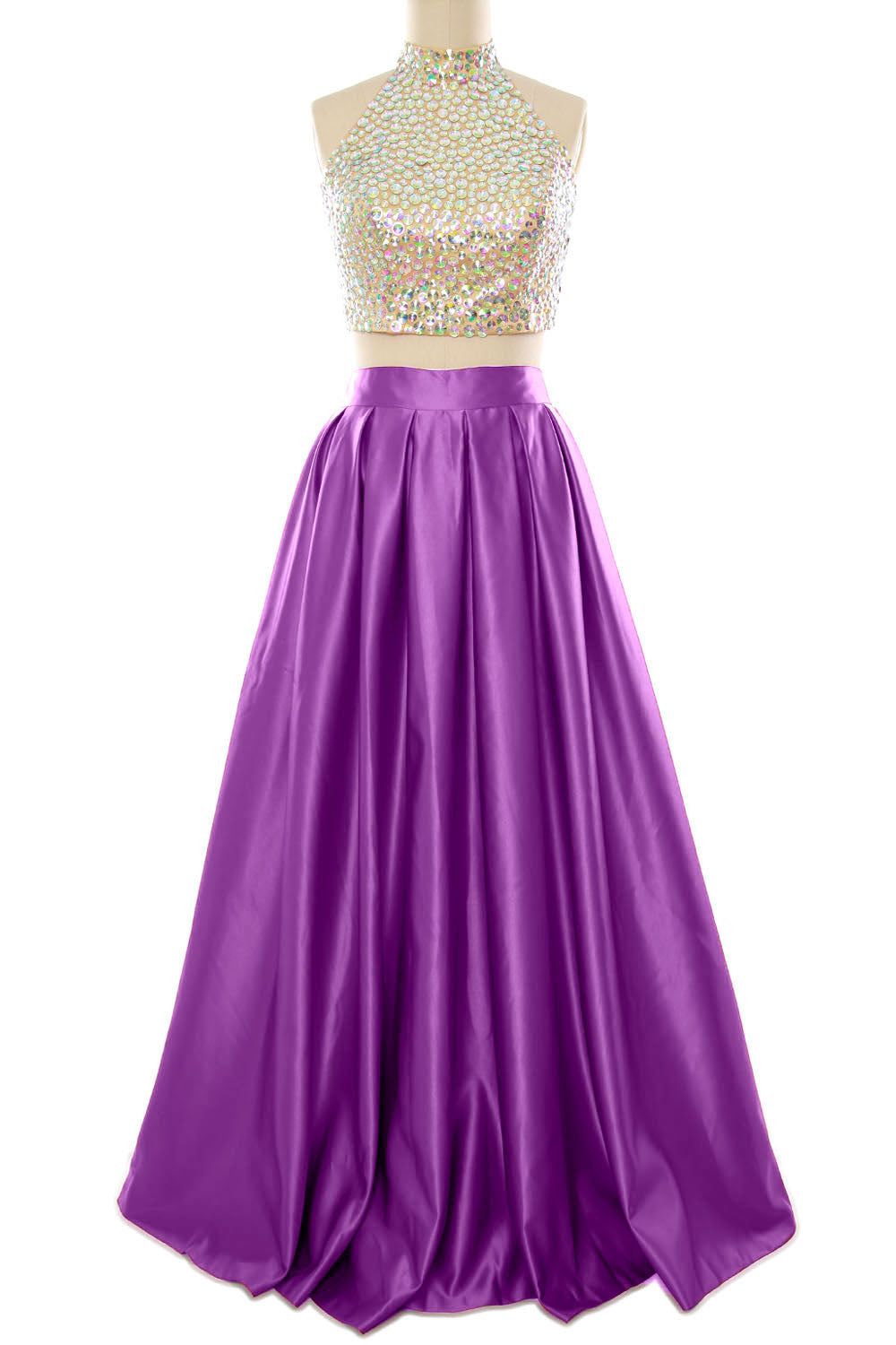 MACloth Women Two Piece High Neck Long Prom Homecoming Dress Evening Ball Gown