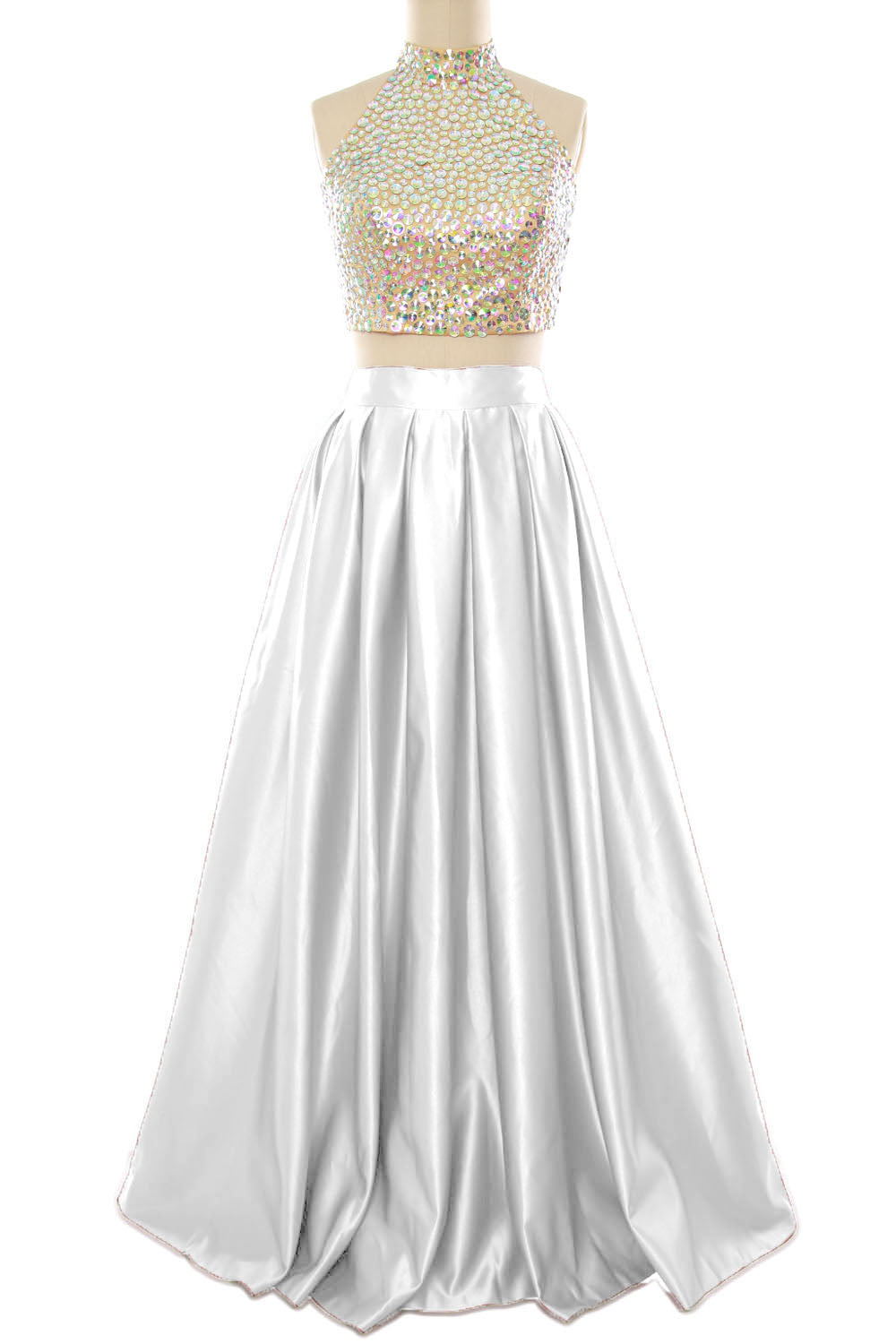 MACloth Women Two Piece High Neck Long Prom Homecoming Dress Evening Ball Gown