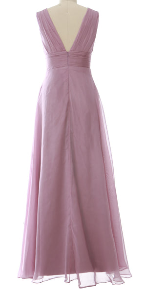 MACloth Women V Neck Long Bridesmaid Dress Chiffon Wedding Party Evening Gown