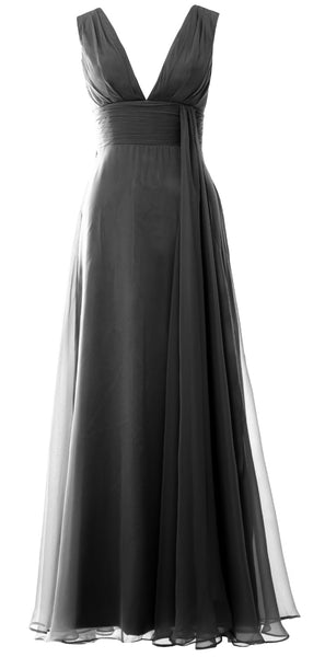 MACloth Women V Neck Long Bridesmaid Dress Chiffon Wedding Party Evening Gown