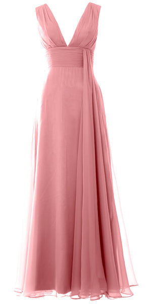 MACloth Women V Neck Long Bridesmaid Dress Chiffon Wedding Party Evening Gown
