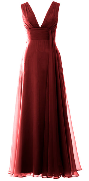 MACloth Women V Neck Long Bridesmaid Dress Chiffon Wedding Party Evening Gown