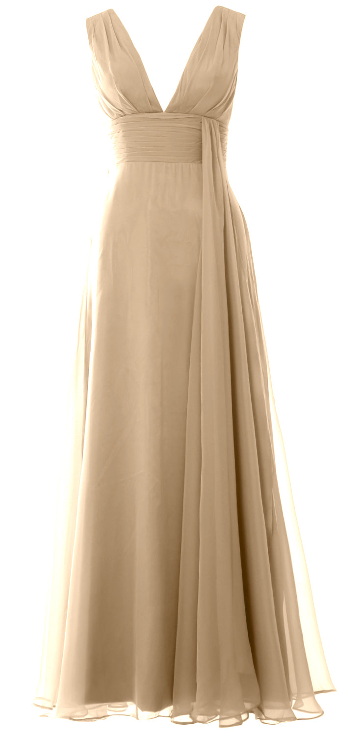MACloth Women V Neck Long Bridesmaid Dress Chiffon Wedding Party Evening Gown