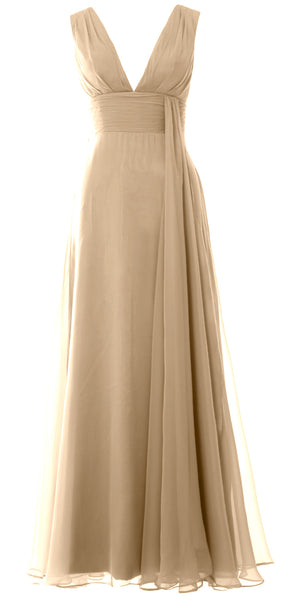 MACloth Women V Neck Long Bridesmaid Dress Chiffon Wedding Party Evening Gown