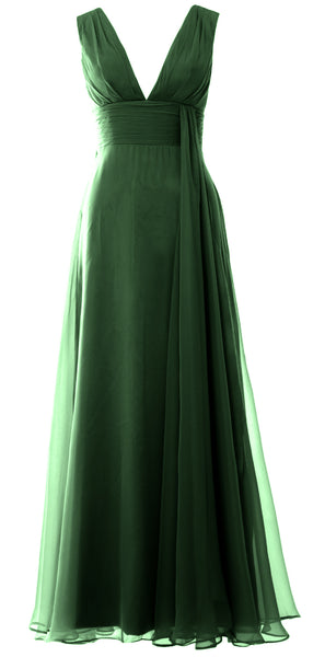 MACloth Women V Neck Long Bridesmaid Dress Chiffon Wedding Party Evening Gown