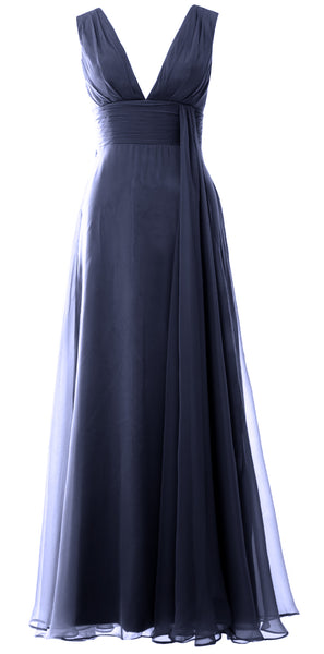 MACloth Women V Neck Long Bridesmaid Dress Chiffon Wedding Party Evening Gown