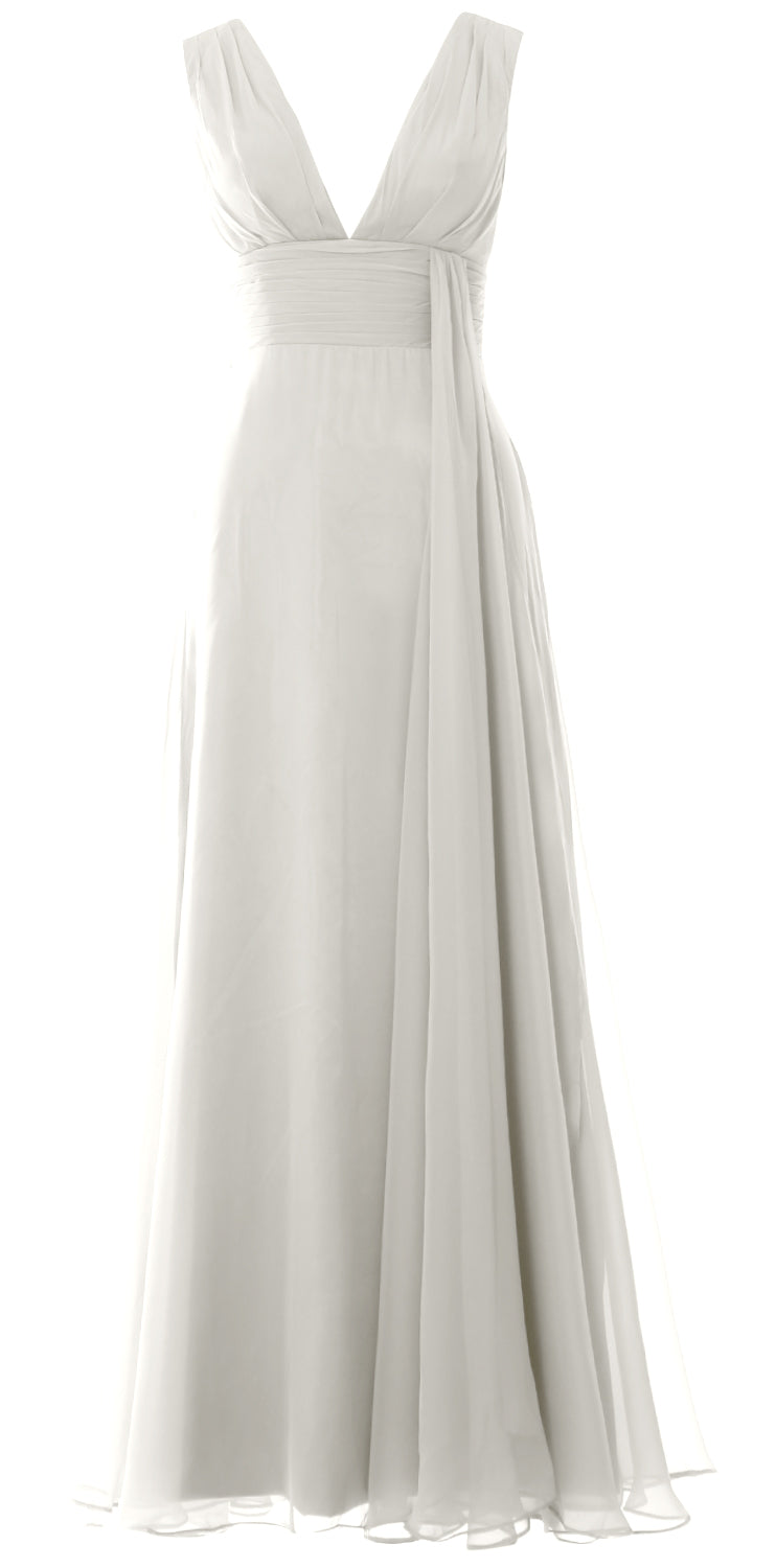 MACloth Women V Neck Long Bridesmaid Dress Chiffon Wedding Party Evening Gown