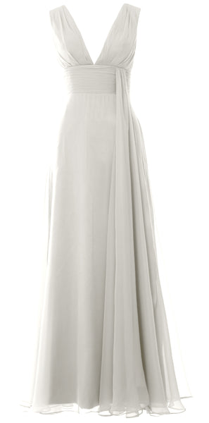 MACloth Women V Neck Long Bridesmaid Dress Chiffon Wedding Party Evening Gown