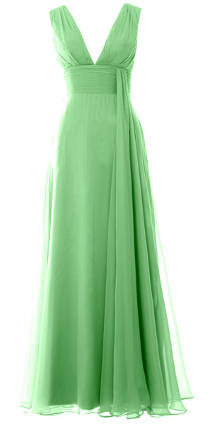 MACloth Women V Neck Long Bridesmaid Dress Chiffon Wedding Party Evening Gown