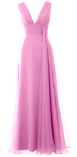 MACloth Women V Neck Long Bridesmaid Dress Chiffon Wedding Party Evening Gown