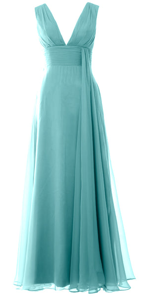 MACloth Women V Neck Long Bridesmaid Dress Chiffon Wedding Party Evening Gown