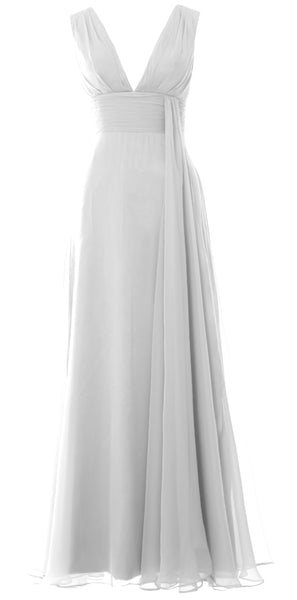 MACloth Women V Neck Long Bridesmaid Dress Chiffon Wedding Party Evening Gown