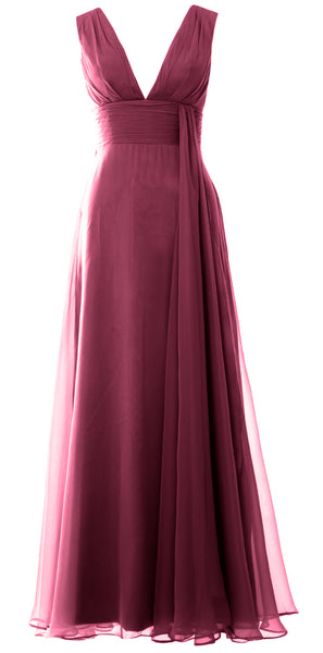 MACloth Women V Neck Long Bridesmaid Dress Chiffon Wedding Party Evening Gown