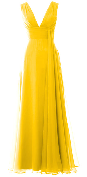 MACloth Women V Neck Long Bridesmaid Dress Chiffon Wedding Party Evening Gown