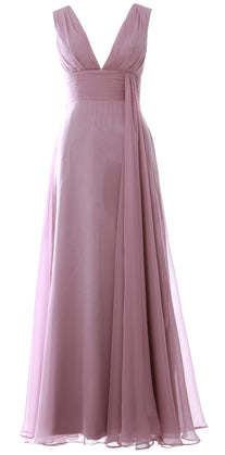 MACloth Women V Neck Long Bridesmaid Dress Chiffon Wedding Party Evening Gown