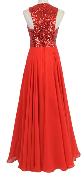 MACloth Women Sequin Chiffon Long Wedding Bridesmaid Dress Formal Evening Gown