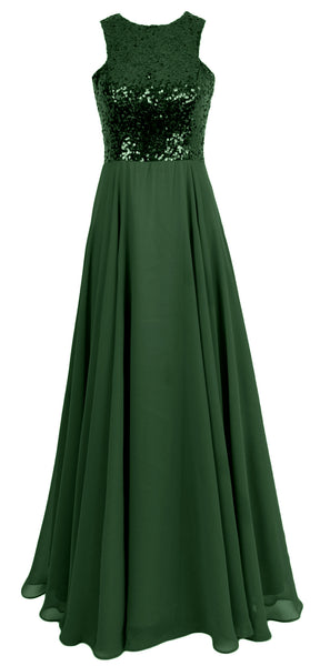 MACloth Women Sequin Chiffon Long Wedding Bridesmaid Dress Formal Evening Gown