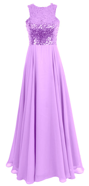 MACloth Women Sequin Chiffon Long Wedding Bridesmaid Dress Formal Evening Gown