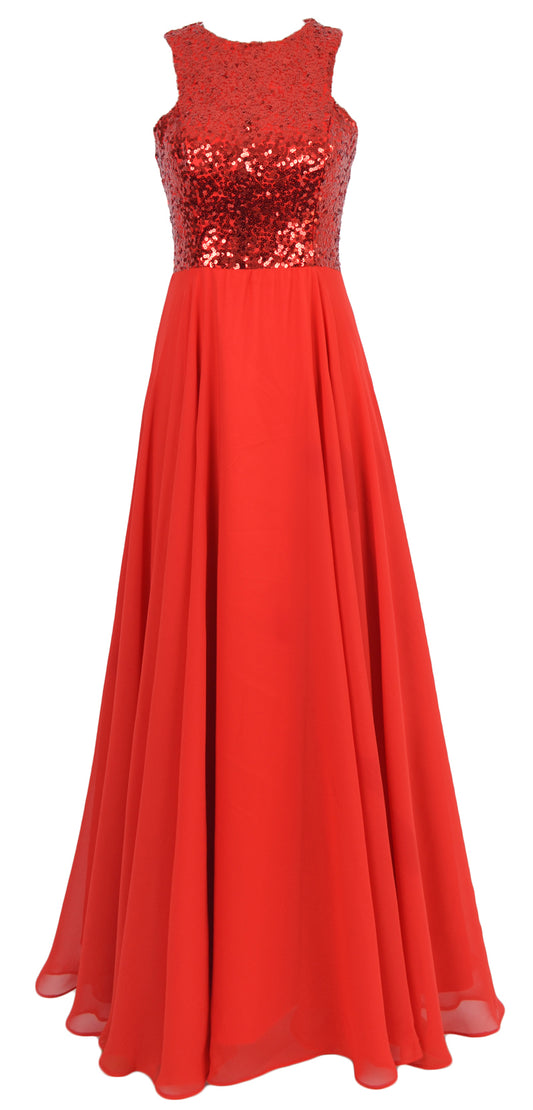 Vestido largo de gasa con lentejuelas para dama de honor de MACloth para mujer, vestido formal de noche para boda