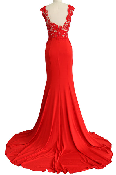 MACloth Women Mermaid Long Prom Dress 2017 Lace Jersey Formal Party Evening Gown