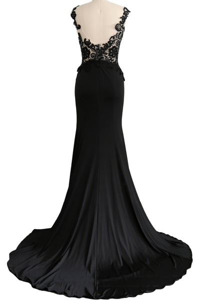 MACloth Women Mermaid Long Prom Dress 2017 Lace Jersey Formal Party Evening Gown