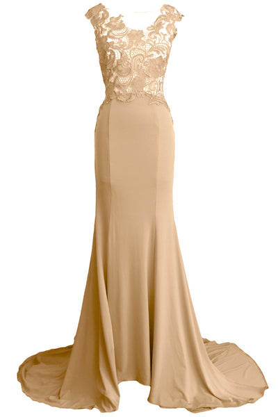 MACloth Women Mermaid Long Prom Dress 2017 Lace Jersey Formal Party Evening Gown