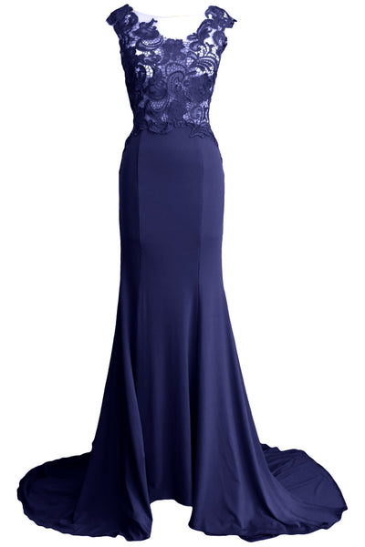 MACloth Women Mermaid Long Prom Dress 2017 Lace Jersey Formal Party Evening Gown