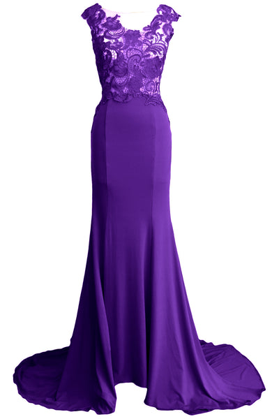 MACloth Women Mermaid Long Prom Dress 2017 Lace Jersey Formal Party Evening Gown
