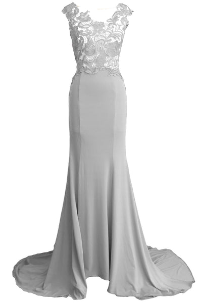 MACloth Women Mermaid Long Prom Dress 2017 Lace Jersey Formal Party Evening Gown