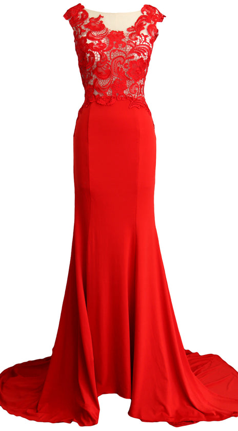 MACloth Women Mermaid Long Prom Dress 2017 Lace Jersey Formal Party Evening Gown