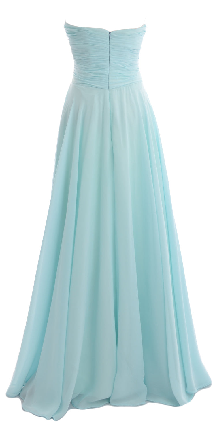 MACloth Elegant Strapless Chiffon Long Bridesmaid Dress Simple Prom Formal Gown