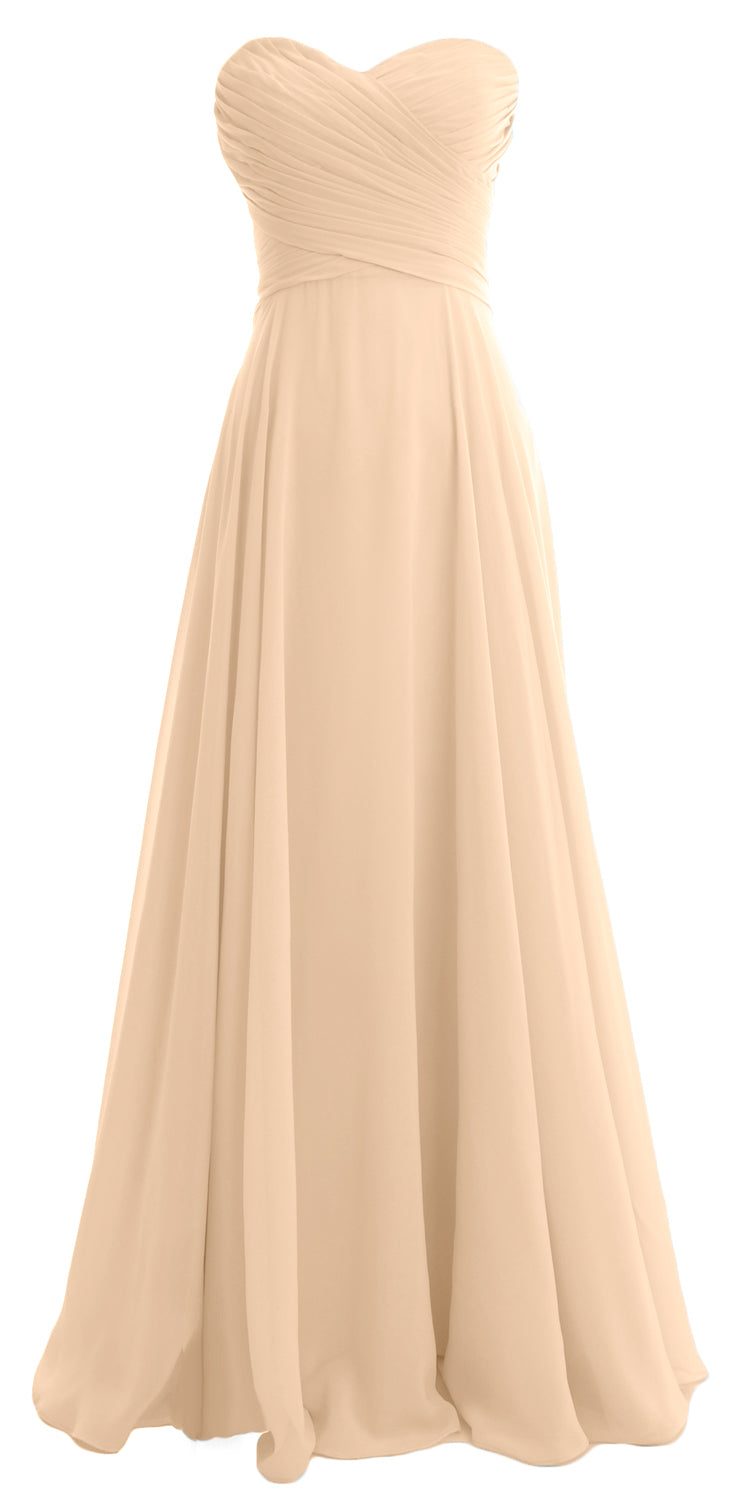 MACloth Elegant Strapless Chiffon Long Bridesmaid Dress Simple Prom Formal Gown