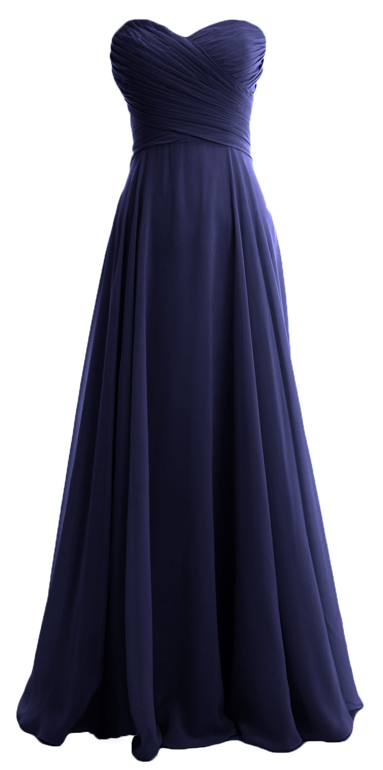 MACloth Elegant Strapless Chiffon Long Bridesmaid Dress Simple Prom Formal Gown
