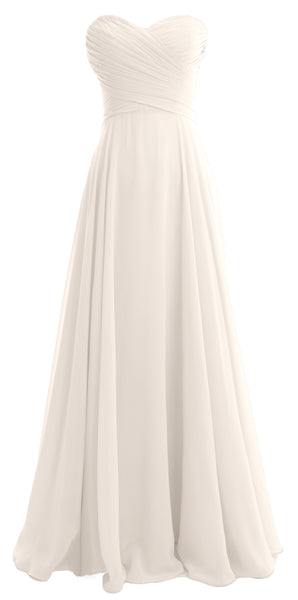 MACloth Elegant Strapless Chiffon Long Bridesmaid Dress Simple Prom Formal Gown
