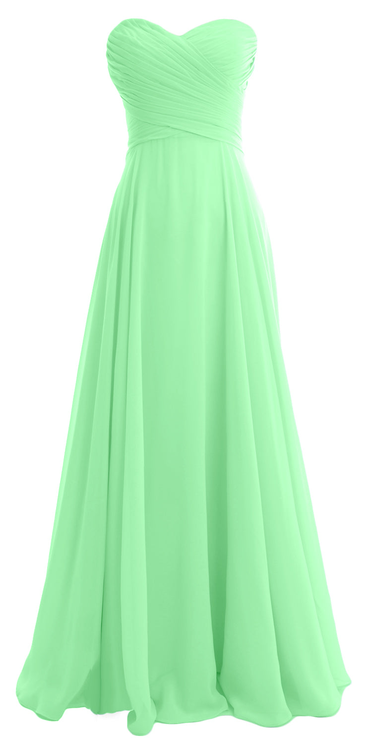 MACloth Elegant Strapless Chiffon Long Bridesmaid Dress Simple Prom Formal Gown