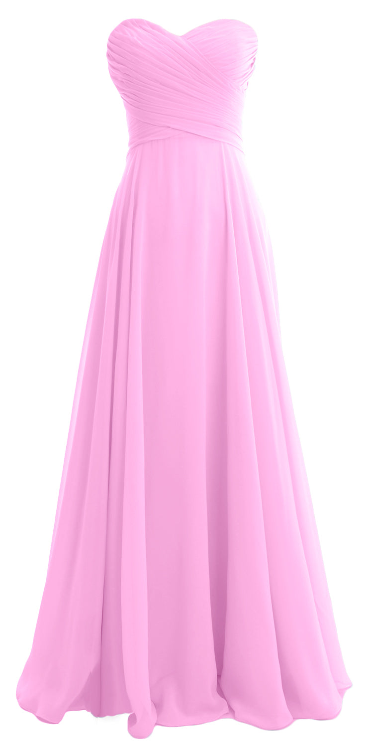 MACloth Elegant Strapless Chiffon Long Bridesmaid Dress Simple Prom Formal Gown