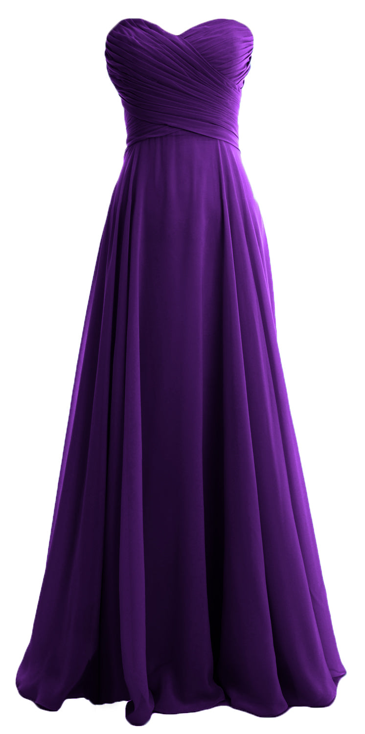 MACloth Elegant Strapless Chiffon Long Bridesmaid Dress Simple Prom Formal Gown