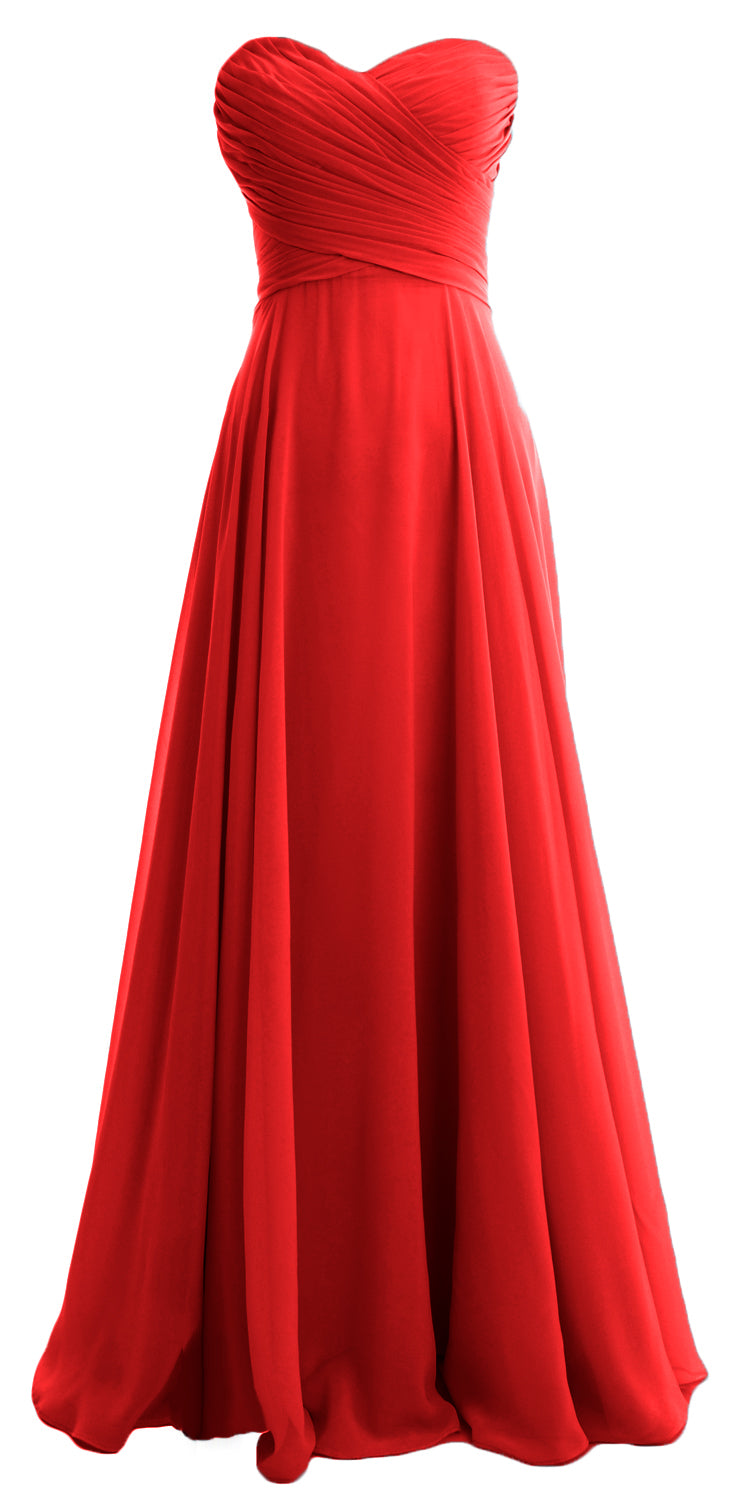 MACloth Elegant Strapless Chiffon Long Bridesmaid Dress Simple Prom Formal Gown