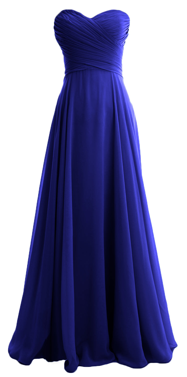 MACloth Elegant Strapless Chiffon Long Bridesmaid Dress Simple Prom Formal Gown