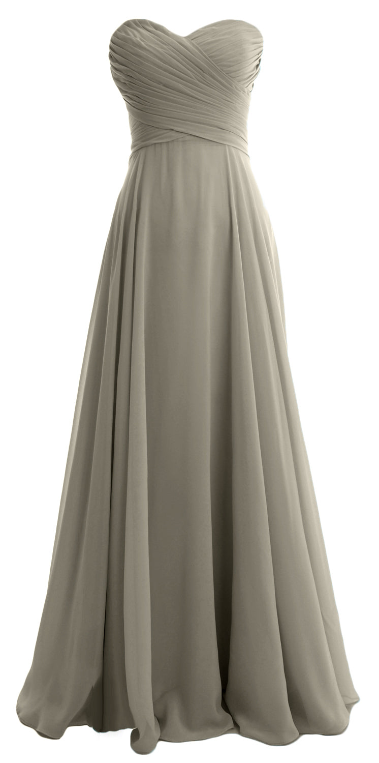 MACloth Elegant Strapless Chiffon Long Bridesmaid Dress Simple Prom Formal Gown