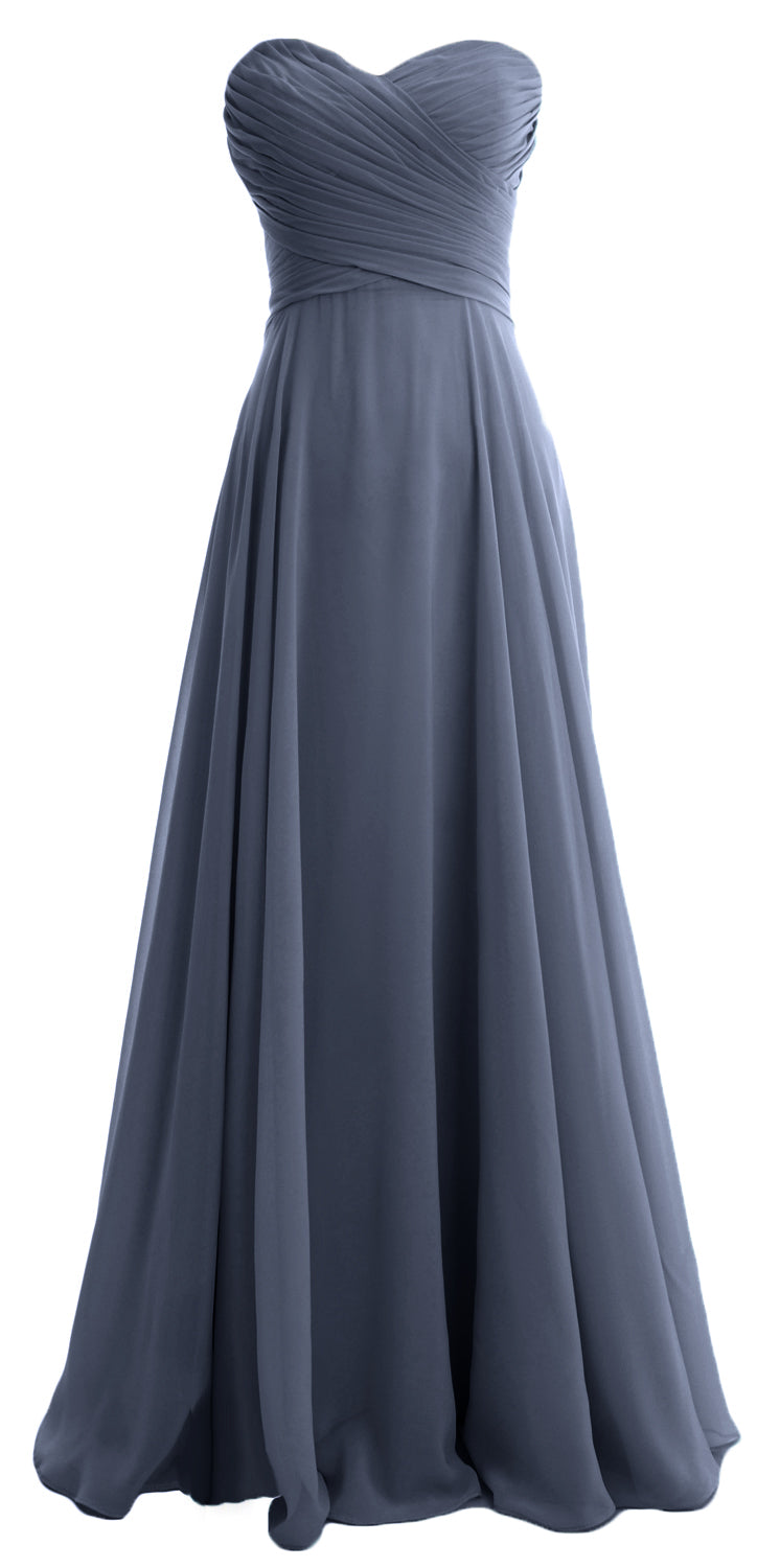 MACloth Elegant Strapless Chiffon Long Bridesmaid Dress Simple Prom Formal Gown