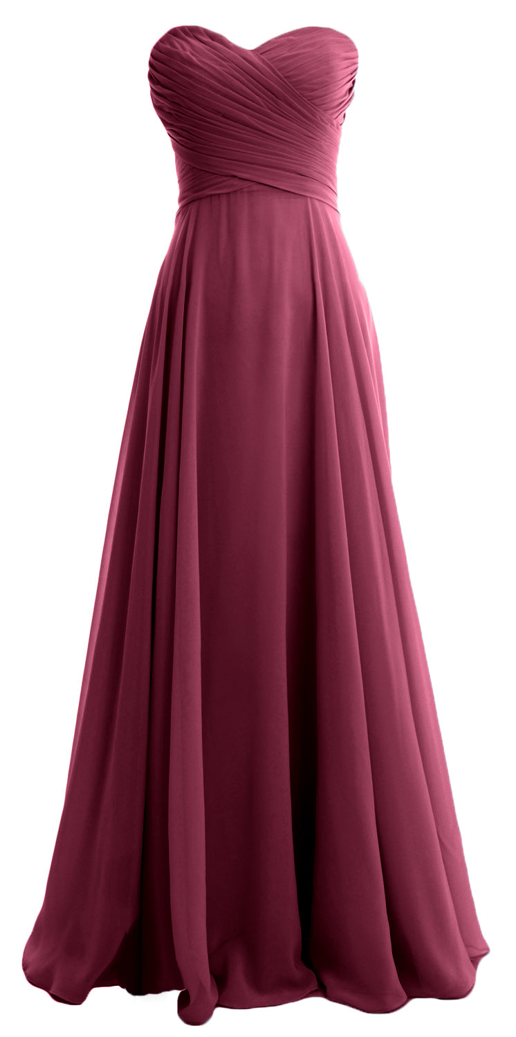MACloth Elegant Strapless Chiffon Long Bridesmaid Dress Simple Prom Formal Gown