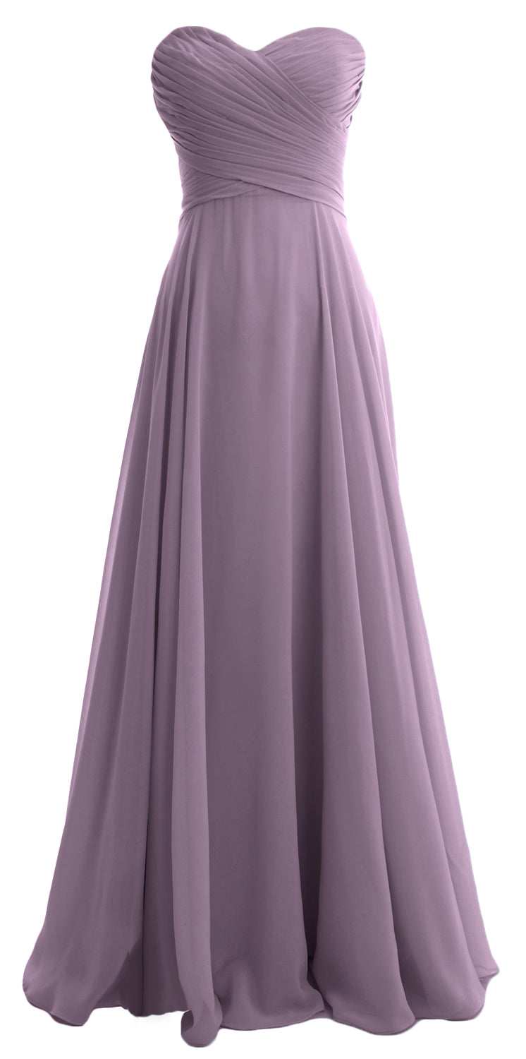 MACloth Elegant Strapless Chiffon Long Bridesmaid Dress Simple Prom Formal Gown