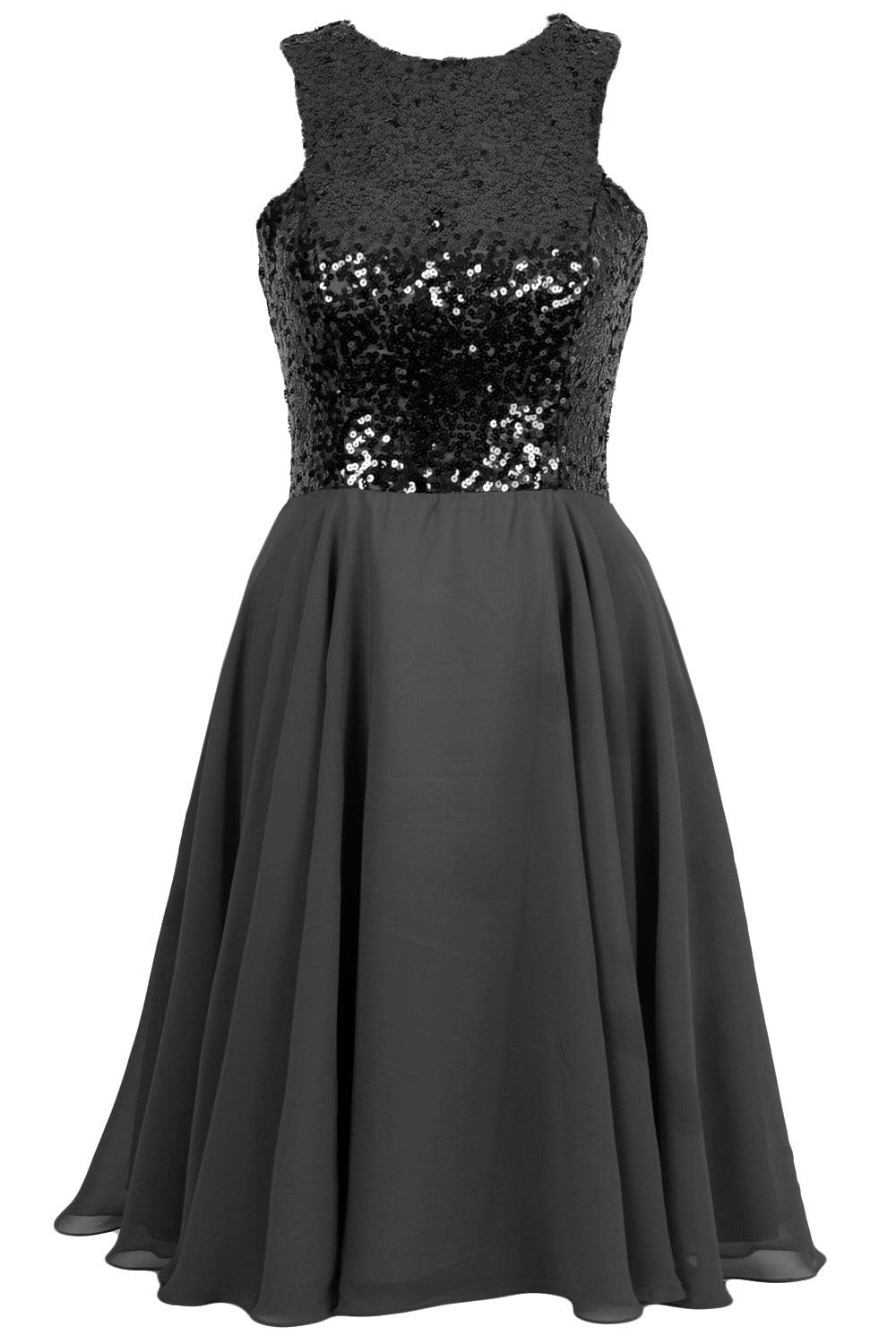 MACloth Elegant Sequin Chiffon Prom Homecoming Dress Short Bridesmaid Gown