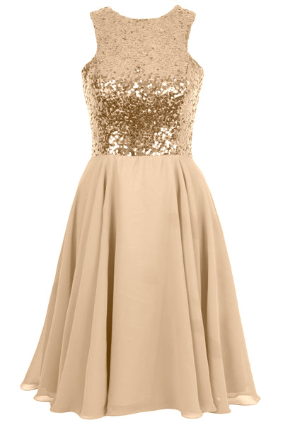 MACloth Elegant Sequin Chiffon Prom Homecoming Dress Short Bridesmaid Gown