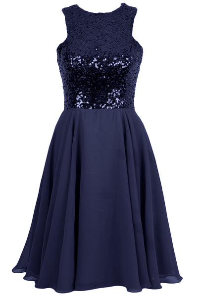 MACloth Elegant Sequin Chiffon Prom Homecoming Dress Short Bridesmaid Gown